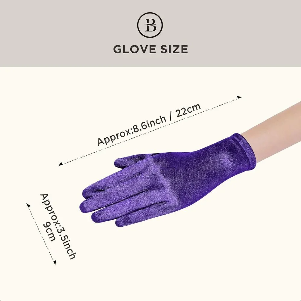 Women's Short Purple Satin Silk Gloves Banquet Wedding Party Costume Accessories